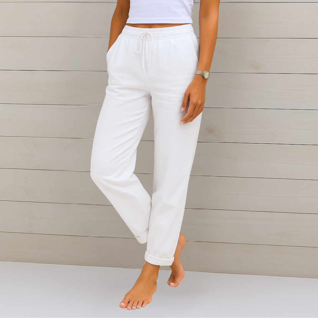 Maylora | Pantalones de lino relajados con cordón