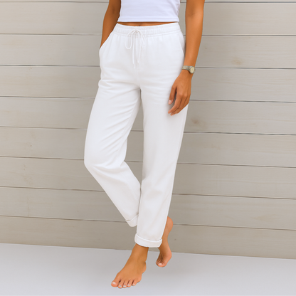 Maylora | Pantalones de lino relajados con cordón