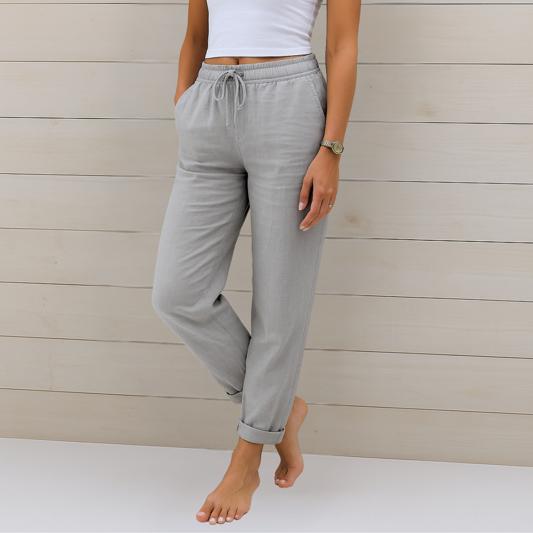 Maylora | Pantalones de lino relajados con cordón