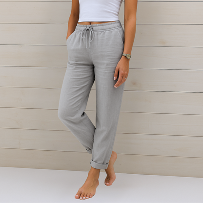 Maylora | Pantalones de lino relajados con cordón