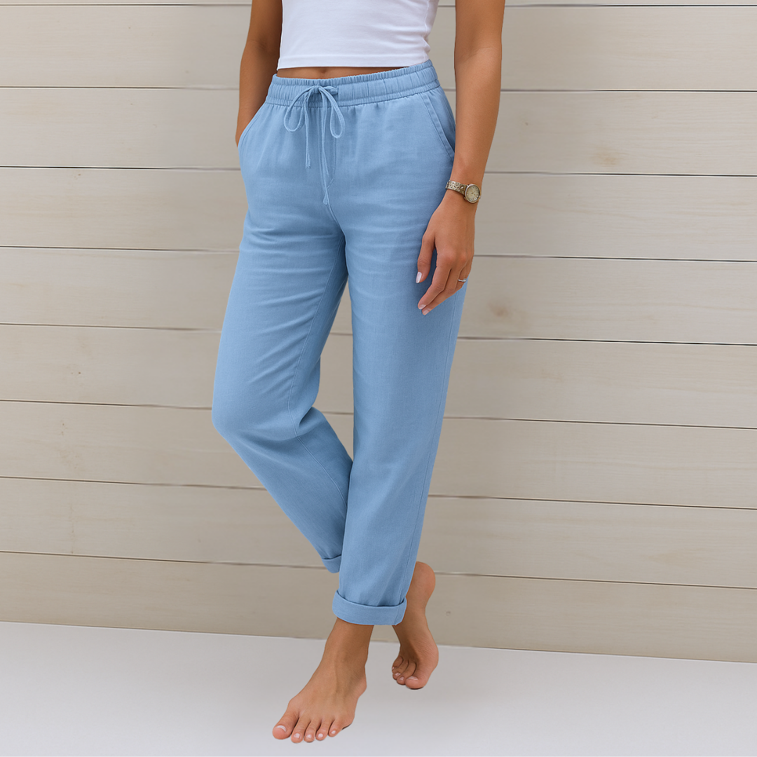 Maylora | Pantalones de lino relajados con cordón