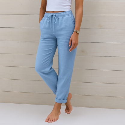 Maylora | Pantalones de lino relajados con cordón