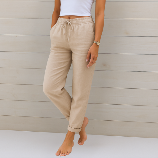 Maylora | Pantalones de lino relajados con cordón