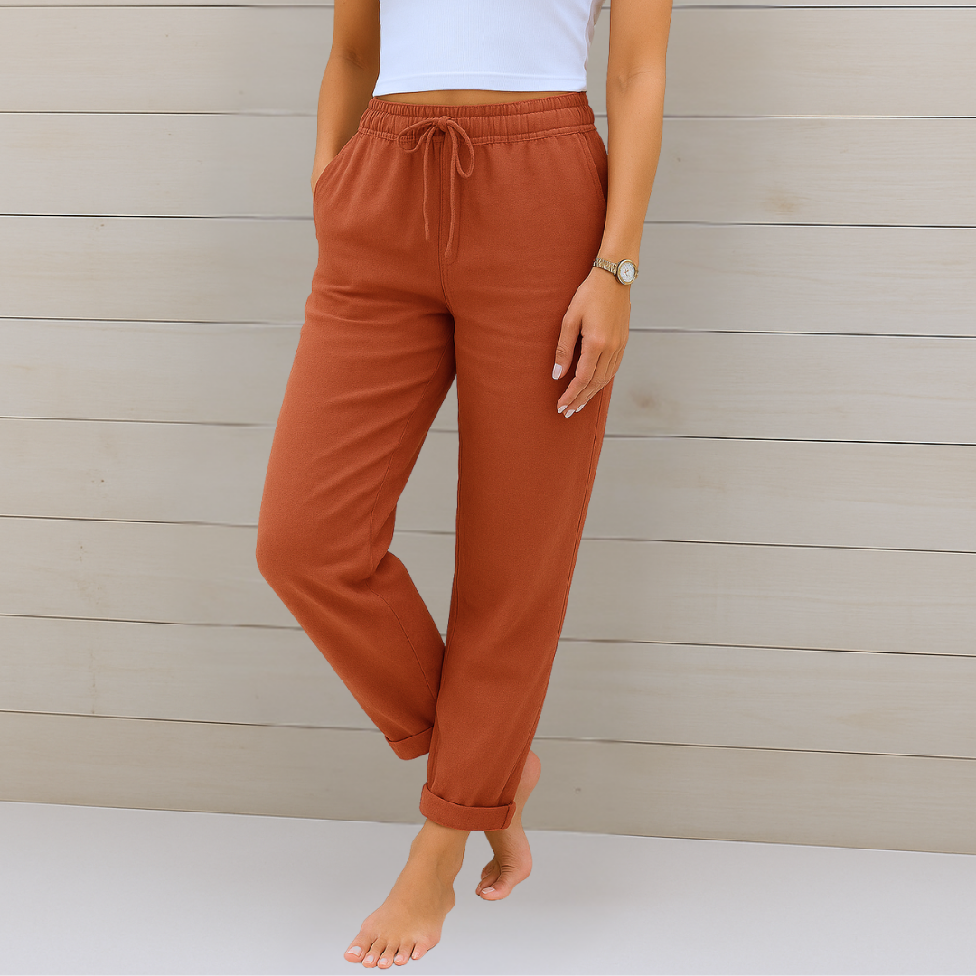 Maylora | Pantalones de lino relajados con cordón