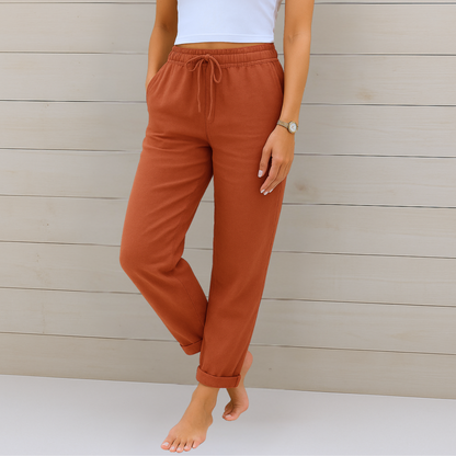 Maylora | Pantalones de lino relajados con cordón
