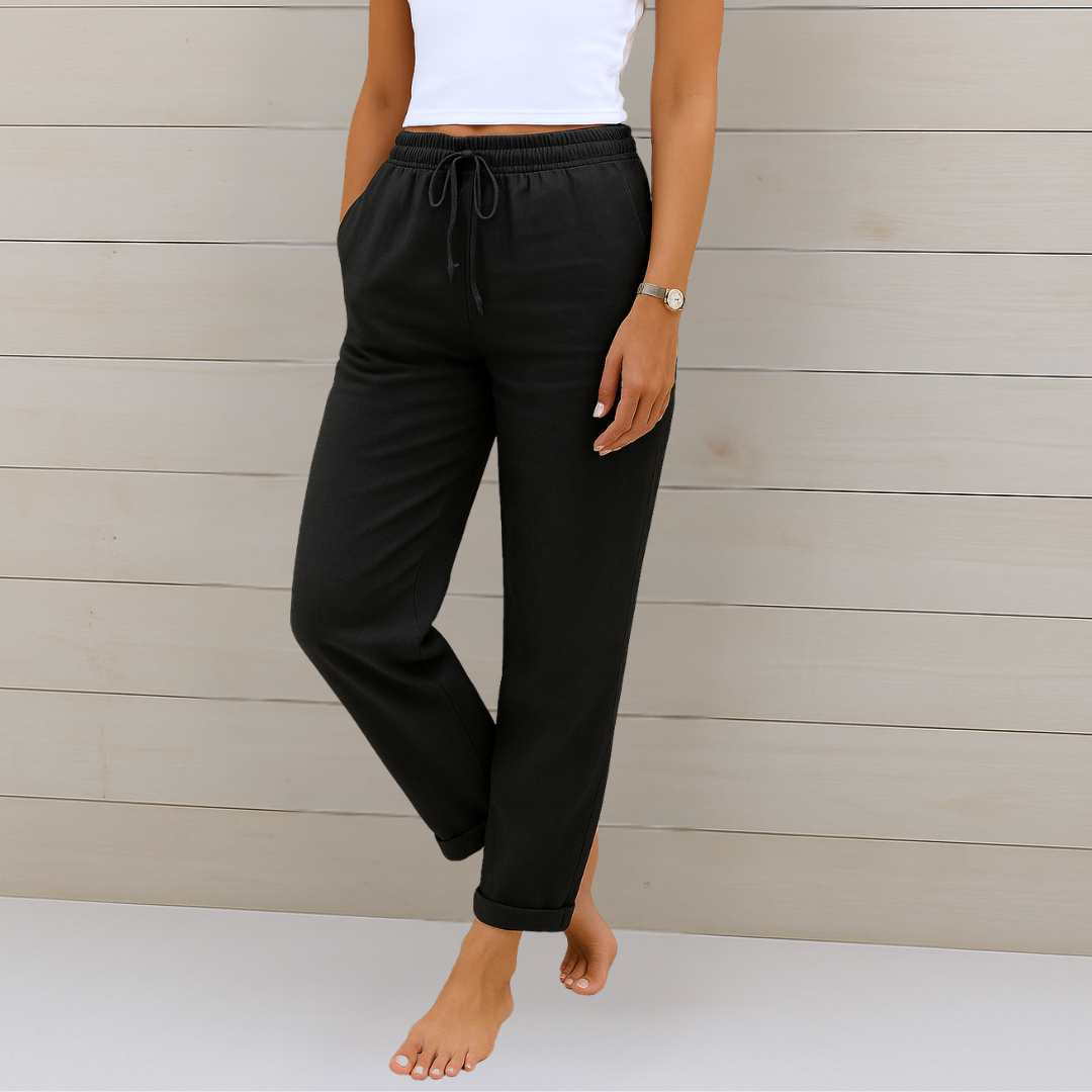 Maylora | Pantalones de lino relajados con cordón