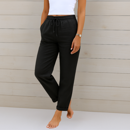 Maylora | Pantalones de lino relajados con cordón