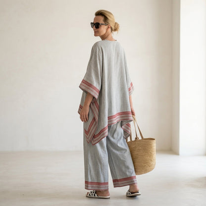 Rossella – Blusa asimétrica refinada con pantalones étnicos de pierna ancha