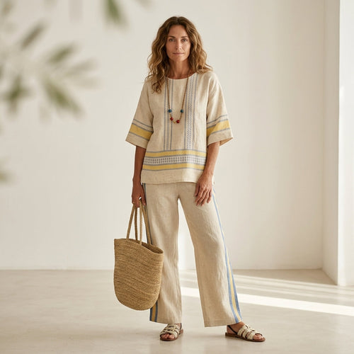 Marcella - Pantalones de lino amarillo, estilo fresco y elegante