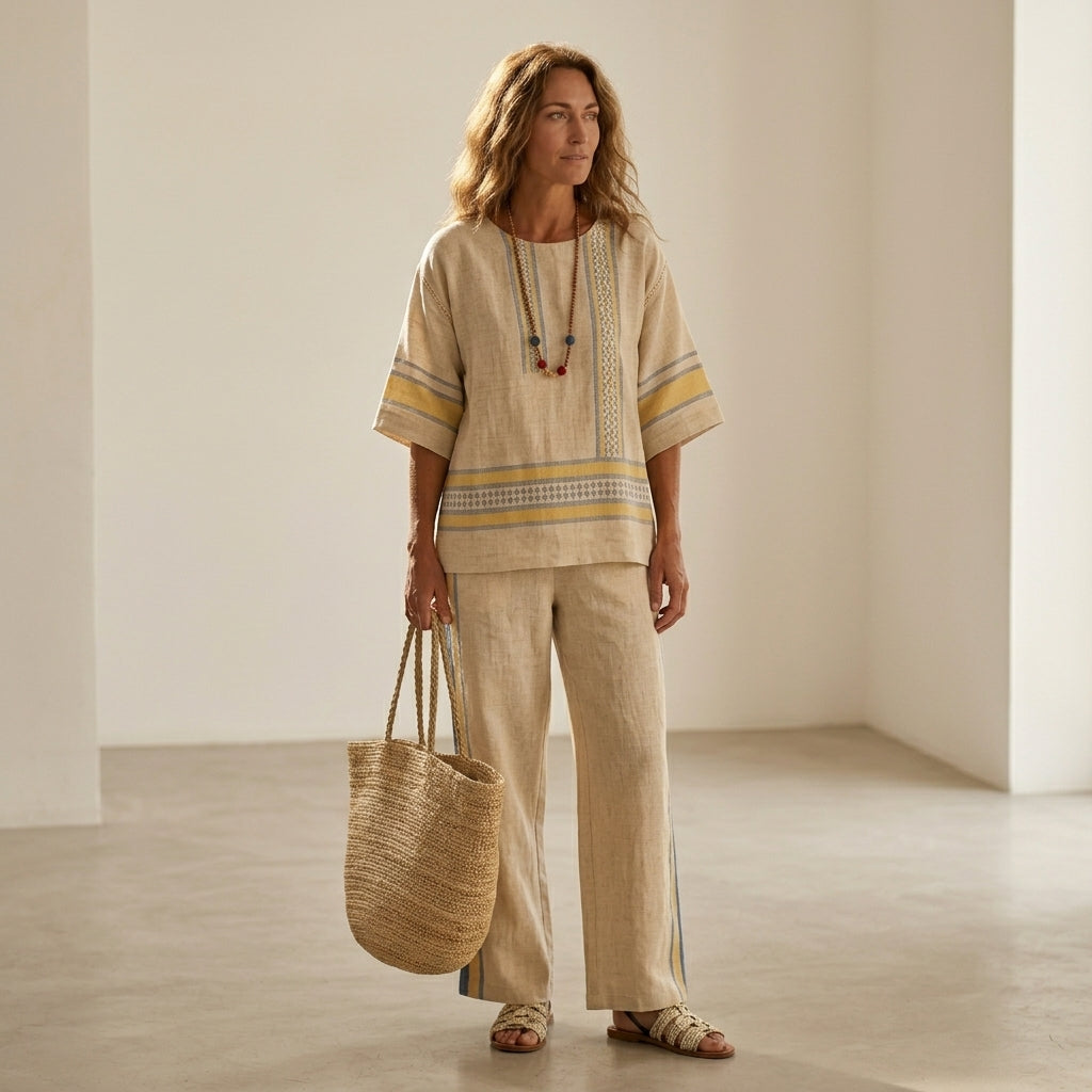 Marcella - Pantalones de lino amarillo, estilo fresco y elegante