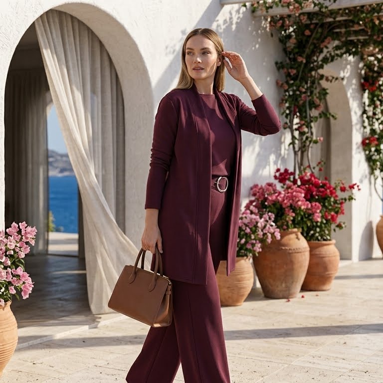 María - Conjunto de 3 piezas de cárdigan largo, top y pantalón
