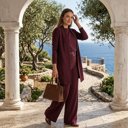 María - Conjunto de 3 piezas de cárdigan largo, top y pantalón