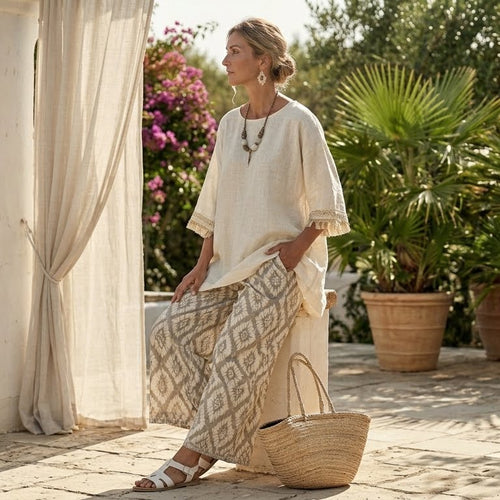 Ilaria – Top sofisticado y pantalones casual, look elegante y cómodo