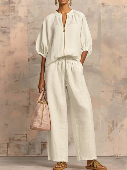 Léonie | Conjunto Elegante de Dos Piezas en Algodón y Lino