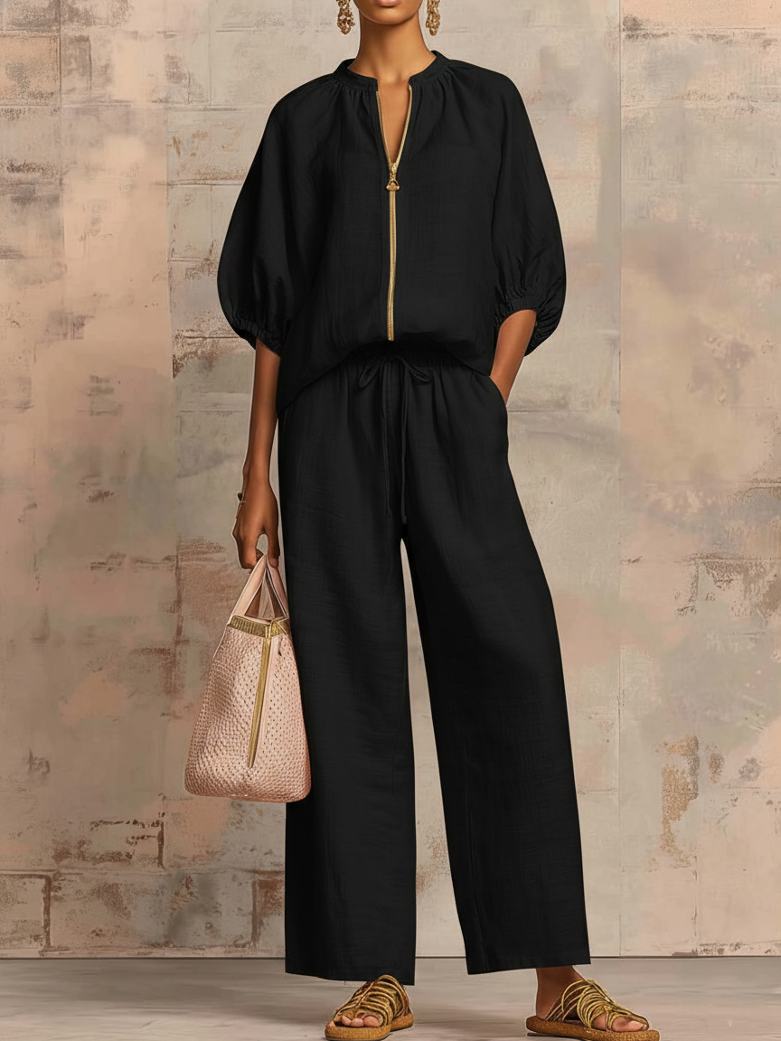 Léonie | Conjunto Elegante de Dos Piezas en Algodón y Lino